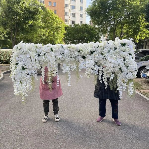 decorazione composizione floreale bianca design 6 piedi runner floreali dall'aspetto naturale per decorazioni di nozze imake713