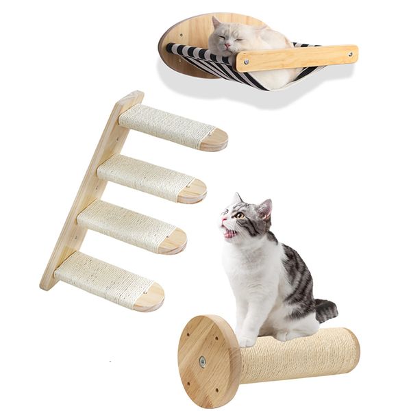 Móveis de gato Scratchers 1pc Móveis de gato montados na parede Prateleiras de gato de madeira Polas para o gato de parede Passos de escada Cama Atividade Estrutura de árvore Modern 230324