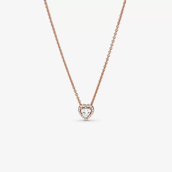 Collana a cuore elevato in oro rosa per Pandora Gioielli in vero argento sterling per matrimoni per le donne Regalo fidanzata Collane con diamanti CZ con scatola originale