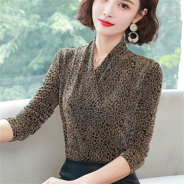 Женские блузки женские женские стройные леопардовые кружевные блуза с длинным рукавом большой размер