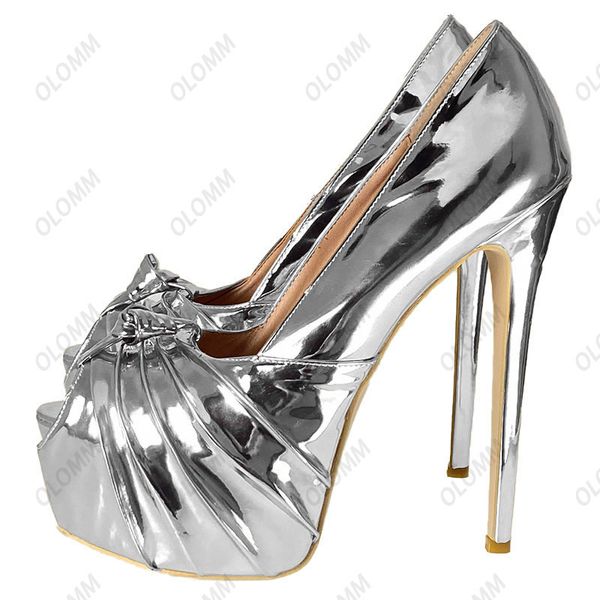 Olomm Women Glossy Sucs Sexy Thin High Heels Pumps Charm Peep Toe великолепные золотые серебряные туфли с серебряной вечеринками шампанское