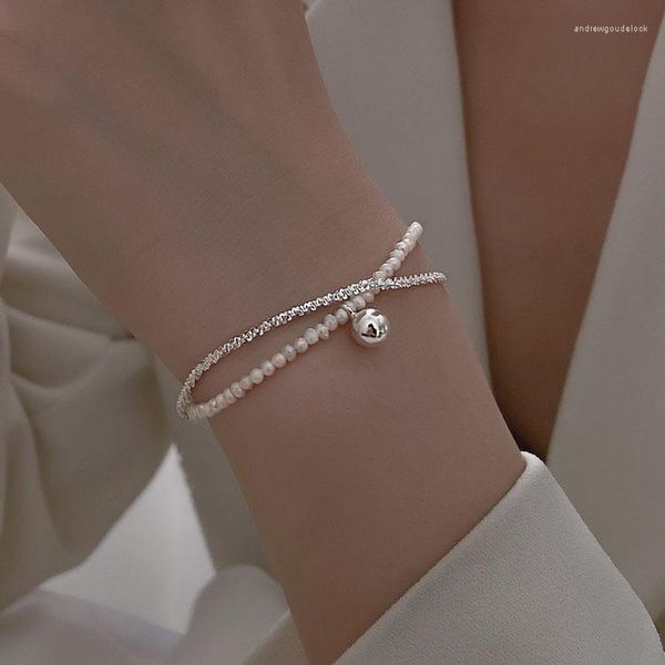 Bracelets de charme imitação elegante pérola beakelet dupla camada brilhante cadeia de cores prata para mulheres Presente de festa de casamento de joias de luxo