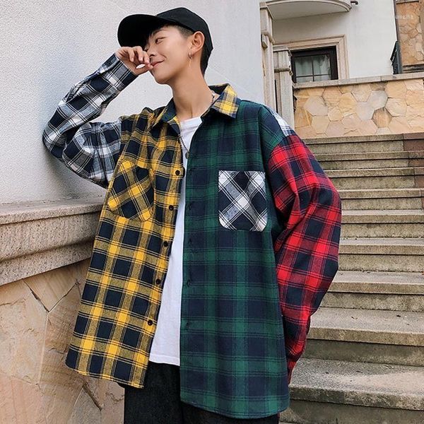 Männer Jacken Y2K Gespleißt Plaid Trend Mantel Übergröße 5XL Koreanische Mode Streetwear Chic Klassische Casual Lose England Stile Tops