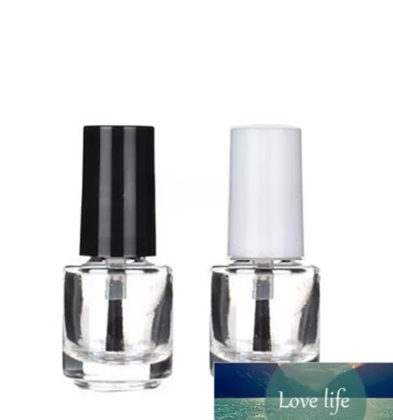 Bottiglia di smalto per unghie in vetro trasparente vuota ricaricabile di forma rotonda da 5 ml per nail art con tappo nero a pennello all'ingrosso