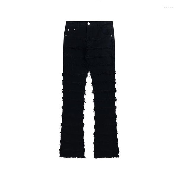 Herren Jeans Street gestreifte Quasten -Männer gerissen Hosen Harajuku Casual Loch Denimhose Übergroße Frühling 2023R3Udr3ud