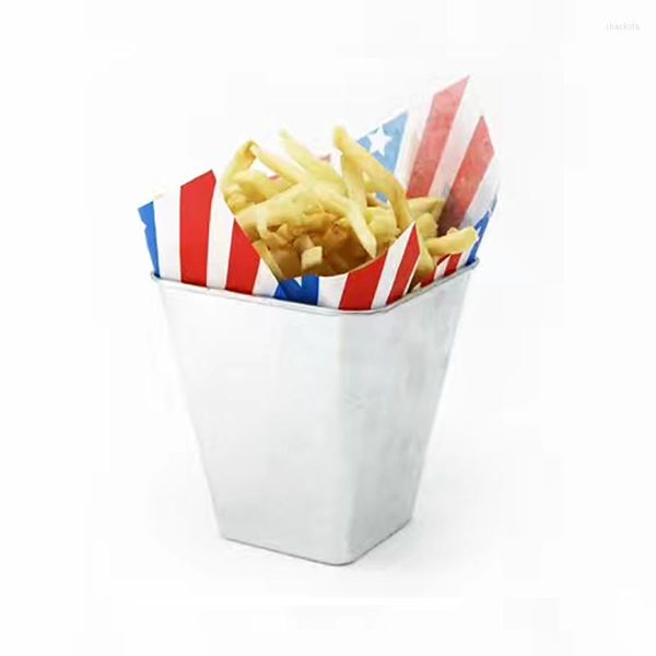 Os conjuntos de utensílios de jantar de aço inoxidável batatas fritas ficam barris quadrados de balde de gelo, fornecedores de barra de cozinha de frango frito