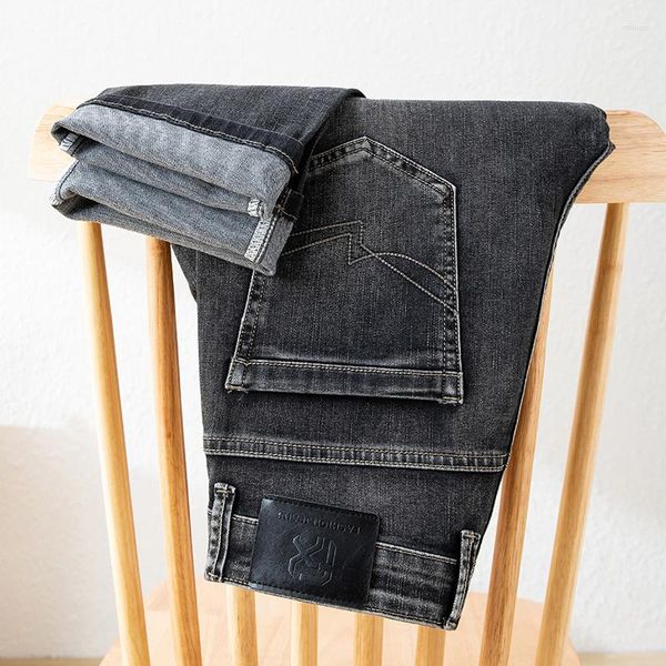 Jeans da uomo Casual da uomo Primavera Moda Cerniera di sicurezza Grigio fumo Pantaloni classici larghi e dritti in denim Abbigliamento maschile di marca