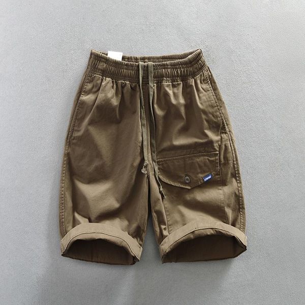 Herren-Shorts, Streetwear, für Herren, lässig, schwere Textur, reine Baumwolle, gewaschen, alte Taschen, Cargo, lockere amerikanische Sommerhose