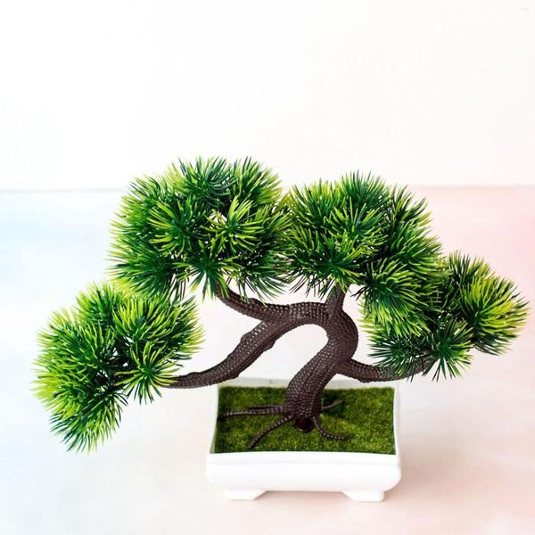 Fiori Decorativi 23x28cm 4 Forchette Erba Palla Verde Pino Artificiale Bonsai In Vaso Ospite Saluto Piccole Piante Finte Decorazioni Per Feste A Casa