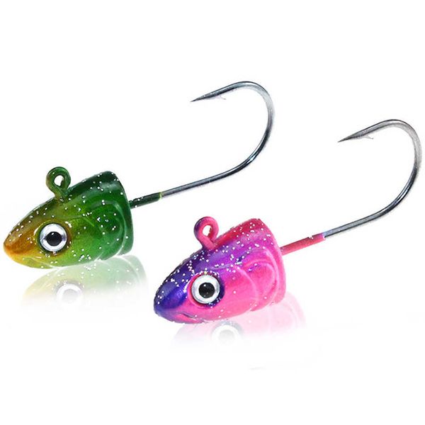 Ganchos de pesca gancho de cabeça de peixe simulado 3,5g/5g/7g/10g 5pcs Jig de alto carbono de alto carbono Fishhook 3D Eyes Pike Bass Tackle