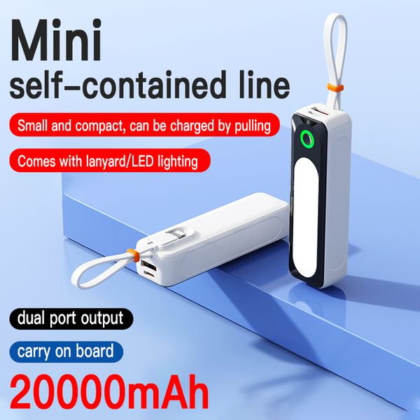 Mini Banco de Energia portátil 5000mAh Carregamento rápido Bateria externa Slim Cabo interno para iPhone Xiaomi Huawei QC3.0