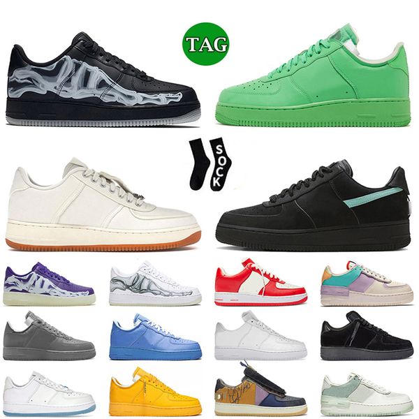 Classic 1 White Designer One Flats Schuhe Herren Damen Skeleton Purple OW x Brooklyn Panda MCA University Blue Wheat Ghost Grey Aforces Jogging Flat Trainer Sneakers