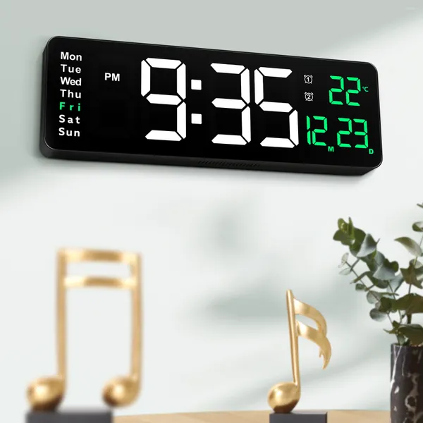 Wanduhren Uhr Digital LED Kalender Große Moderne Anzeige Datum Temperatur Outdoor Alarm Fernbedienung 3D Schlafzimmer Halterung 16 Zoll