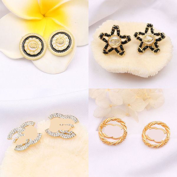 23SS 20Style Mixed Brand Designer Double Liding Stud Обруча 18K Золото покрыта 925 Серебряным кружком Женщины хрустальные казались жемчужные серьги Свадебная вечеринка ювелирная вечеринка