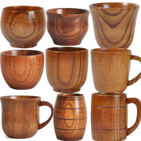 Tazze Piattini Tazza Grande in Legno con Manico Fatto a Mano in Legno di Abete Naturale Bere Birra Tè Caffè Latte Acqua Bicchieri Giapponesi Cucina