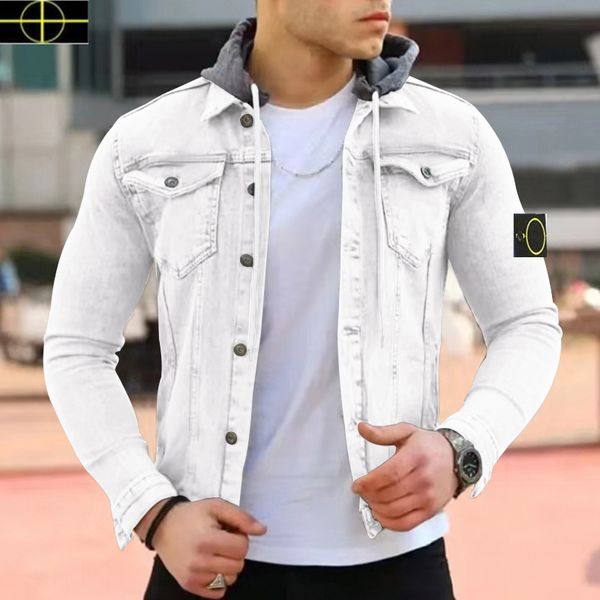 Erkekler 2023 Sonbahar ve Kış Taşı Coat Adası Moda Moda Sıradan İnce Fit Kapşonlu Ceket Çok Cep Pürüzsüz Plaka İş Ceketi