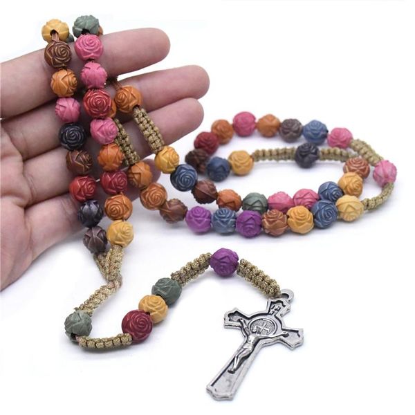 Collane con ciondolo Collana con rosario con croce di perline colorate Cristo Gesù Religioso Accessori regalo per gioielli di preghiera cristiana fatti a mano