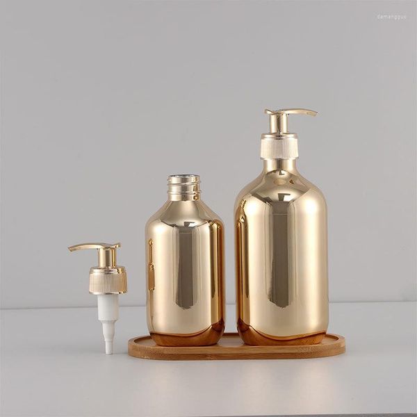 Bottiglie di stoccaggio Dispenser di sapone per le mani da 300/500 ml Contenitore per gel doccia per shampoo liquido in plastica cromata dorata Riutilizzabile