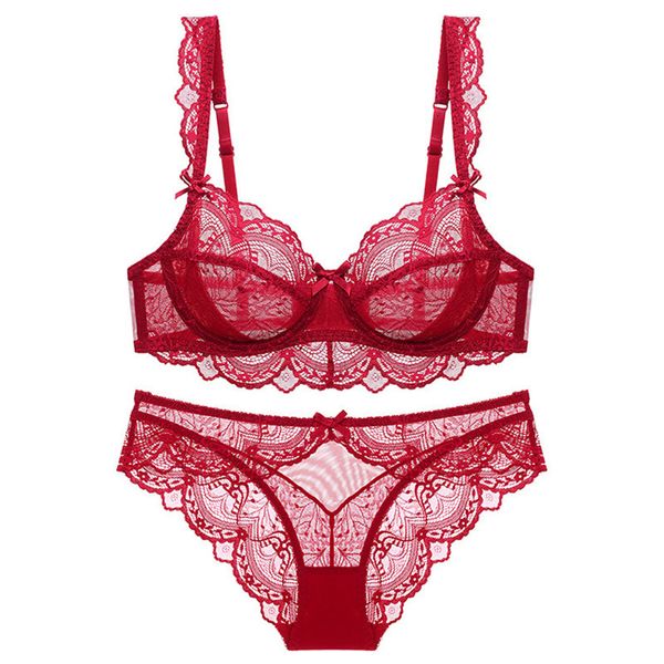 Reggiseni in stile Abcde Cup Bra Sets Ultrathin Transparent Flower di alta qualità Abito da biancheria per biancheria intima Plus Le dimensioni Lingerie 230325