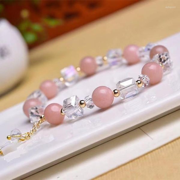 Bracciale in pietra naturale fatto a mano con perline di opale rosa, zollette di zucchero austriache per regali di gioielli da donna, uomo, yoga