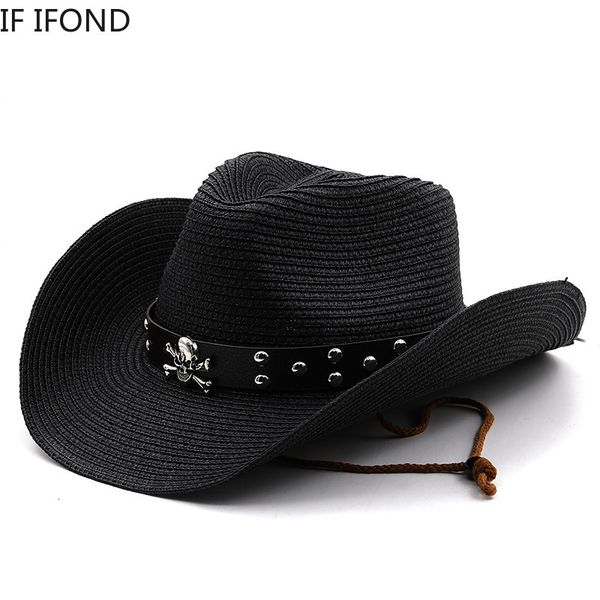 Breite Krempe Hüte Eimer Mode Punk Marke Männer Western Cowboy Hut Sommer Stroh Strand Panama Cowgirl Jazz Sun Cap Gorros hombre 230325