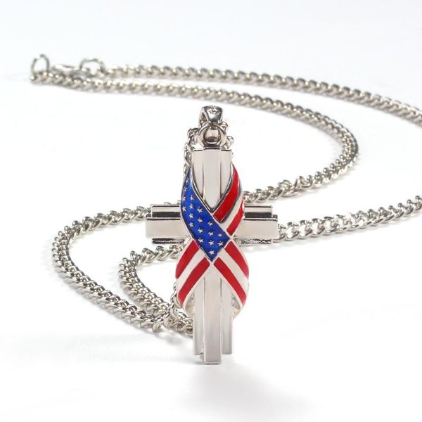 Anhänger Halsketten Frauen Halskette Kreuz Versilbert Flagge Bankett Paar Geburtstagsgeschenk Für Freundin Modeschmuck
