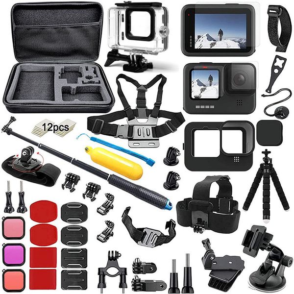 Selfie Monopods XMPPJFV Kit di accessori per Gopro Hero 11 10 9 Borsa da trasporto nera Custodia impermeabile Set treppiede Go Pro Hero11 Hero10 9 230325