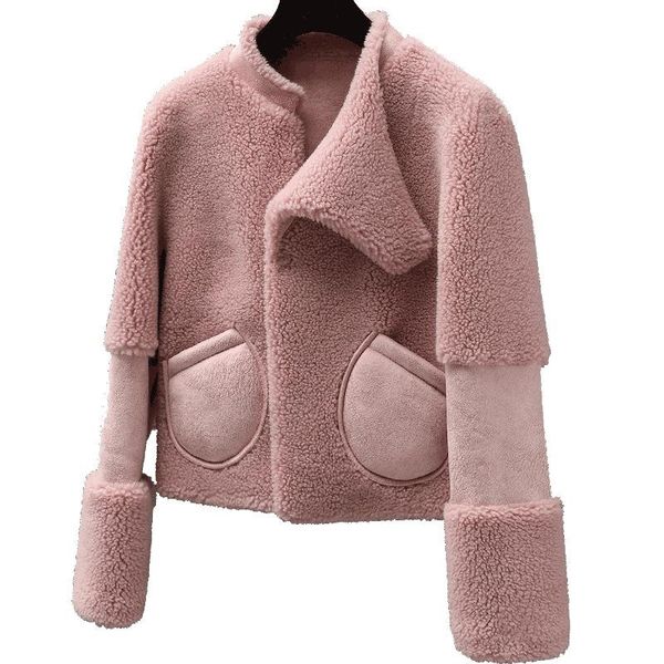 Penhas femininas Faux Winter Solid Solid Simple Granular Ovelha Cisada de alta qualidade Mulheres face dupla uma jaqueta de estilo de lã de cordeiro de cordeiro