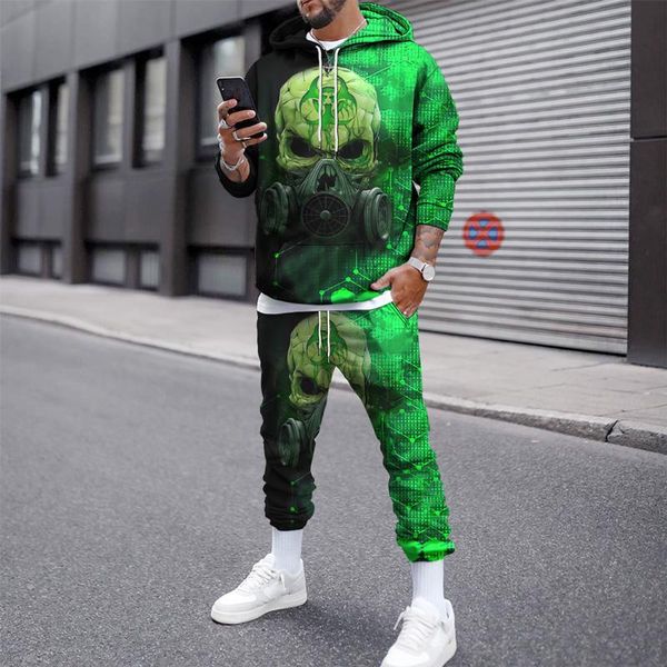 Men's Tracksuits Men Fashion Autumn Winter Sportwear TrendSuit 3D Skull Impresso Casual Casual Suit Casual Hoodies Conjunto de corredores