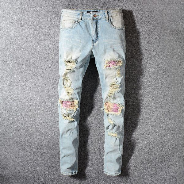 Erkek kot pantolon sıska ince yırtık delik mektubu en kaliteli marka hip hop denim moda pantolon 21ss sıkıntılı motosiklet bisikletçisi jean