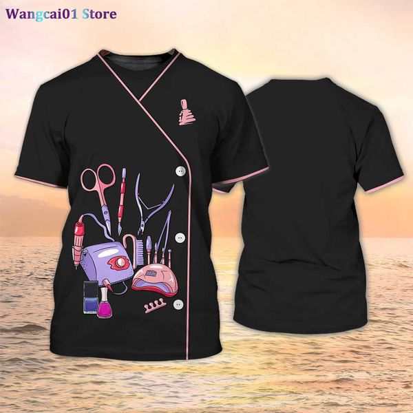 Camisetas masculinas camisa manicurista Camiseta feminina Polish de unha 3D Harajuku curto vegeta Tees Summer Fashion Pullover FA Tops casuais 0325H23