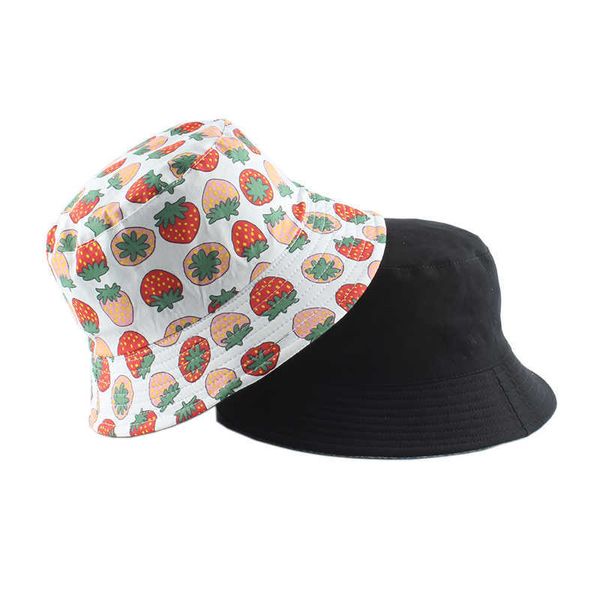 Cappelli a tesa larga Primavera Estate Donna Uomo Cappello da pesca in cotone Cappello Hip Hop Fragola Panama Cappello a secchiello Cappello da sole piatto Top Cappelli da pescatore Berretti Boonie Regalo P230311