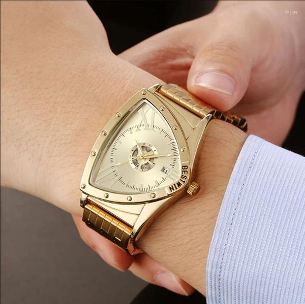 Relógios de pulso Triângulo Men Sports Quartz Watch for Masculino relógio dourado de pulso impermeável Relógio Relogio Masculino Aço inoxidável 2023