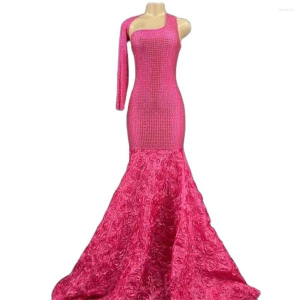 STEGN Wear Rose Red Rhining Shingones Sexy uma manga longa feminina floral vestido noite banquete de casamento roupas de baile de dança