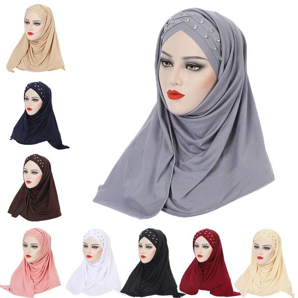 Hijab Sciarpa con diamanti Jersey Caps Bonnet Brand Design Sciarpa musulmana Plain Pull On Ready Wear Wrap Head Foulard