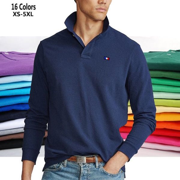 Polos masculinos XS -5XL Moda Sportswear de alta qualidade -Polos masculinos Camisas de manga comprida 100% algodão casual casual homme lapela masculino tops 230325