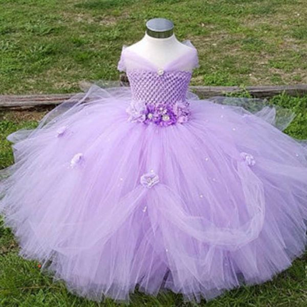 Vestidos de menina 2-8y Flor Girl Girl Princess Kid Party Pageant Wedding Wedding Damas de honra Tutu Rosa Lavanda Crianças Para Meninas Pt153 Y2303