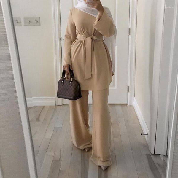 Etnik Kıyafet Dubai Abaya Müslüman Setler Türkiye Hijab Elbise Abayas Kadınlar için Jelaba İslami Djelaba Femme Musulman Topluluklar De Mode