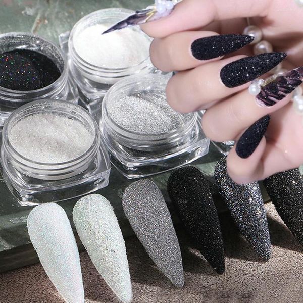 Glitter de unha 2023 preto/prata Iridescente Sugar pó 1 jar Shinning UV Gel Polish Chrome Manicure Dust NT-25454