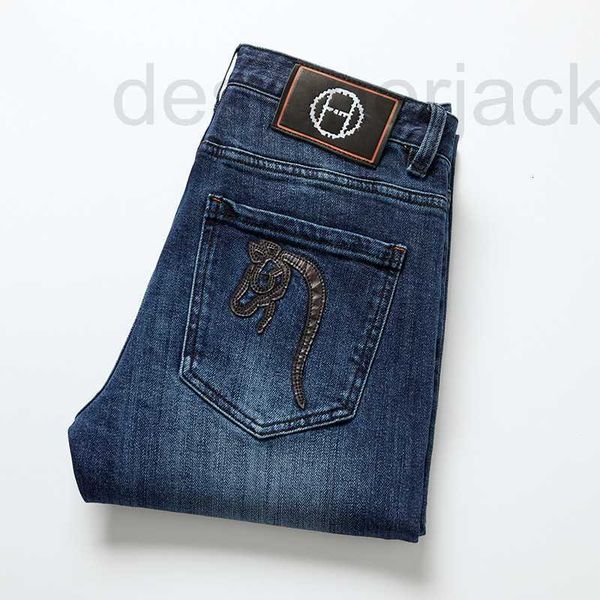 Erkekler Kot Tasarımcı Marka Avrupa Premium Nakış Pamuk Elastomer İnce Fit Pantolon Canlı Yayın KN61