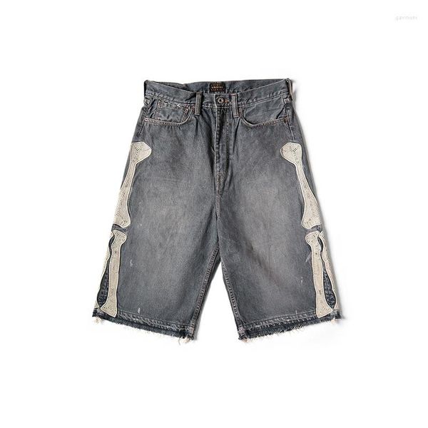 Heren Shorts KAPITAL 22SS Japanse stijl Botborduurwerk Vervallen Wassen Vernietigen Losse Casual Denim Mannen en Vrouwen