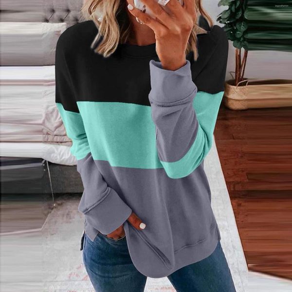 Damen Hoodies Frühling Langarm Top Frauen T-Shirt Sweatshirt O Hals lässig lose Pullover Kleidung gestreift