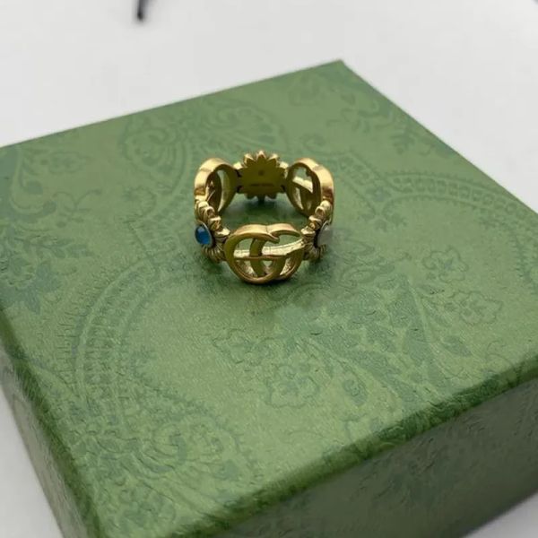 Damen-Ring mit blauen Diamanten, modisch, lässig, Retro, Gold, Cluster, Luxurys Designer, Ring mit Buchstabe G, Herrenschmuck, klassische goldene Accessoires 2303254BF