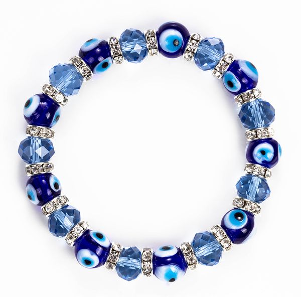 Lucky Eye Blue Glass Breaded Bracelet Crystal Mal Eye Bracelet para homens Mulheres Bracelete Jóias de moda ajustável