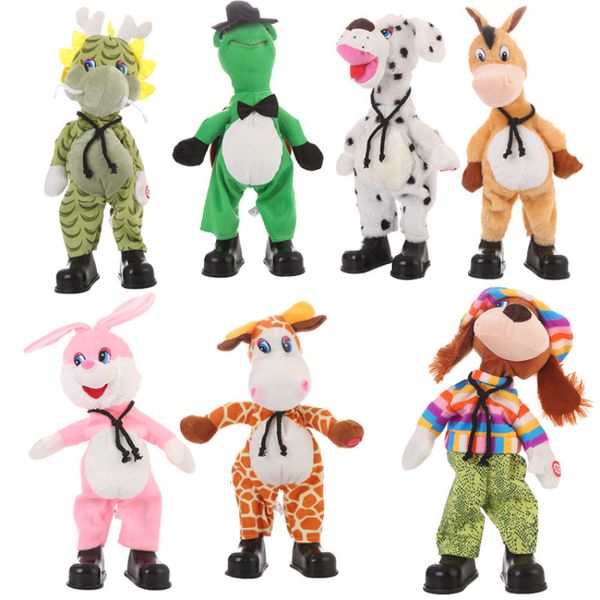 Brinquedos eletrônicos de pelúcia de tartaruga elétrica Rabbit Cow Toys de pelúcia balançando a cabeça de boneca cantando e dançando Donkey Electric Doll Toys for Children 230325