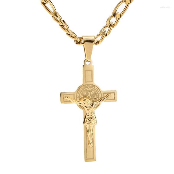 Anhänger Halsketten Vergoldet Edelstahl 28 50mm Mode Kruzifix Jesus Kreuz Anhänger Halskette Für Männer Schmuck Erkenntnisse 24''