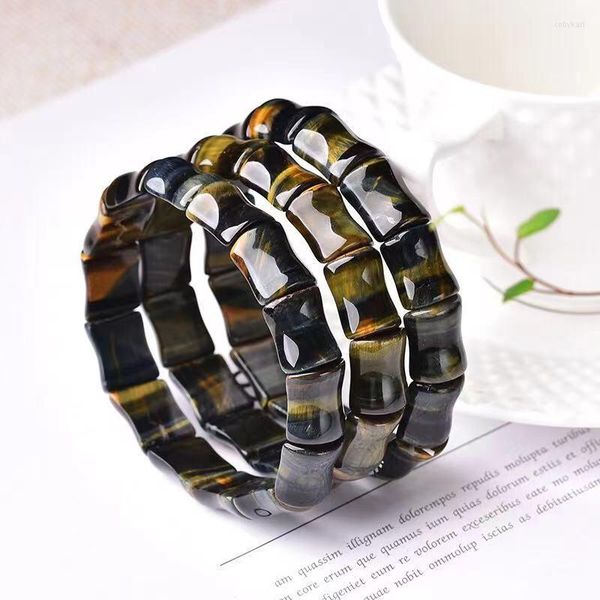 Strang Gelb Blau Tigerauge Naturstein Armbänder Glück Für Frauen Männer Bambus Festival Hand Reihe Energie Armband Schmuck