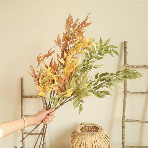 Fiori decorativi 1pc Ramo di foglie di bambù Fiore artificiale per composizione floreale fai-da-te Materiale Decorazione domestica Parete vegetale per feste di matrimonio