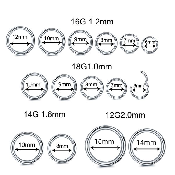 Ringos de nariz pinos de 616mm de aço inoxidável homens de arco de arco de arco de segmento de segmento de septo clicker helix de brechas jóias corporais 1220g 230325