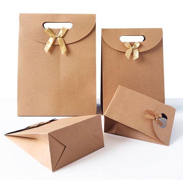 Geschenkpapier 1 Stück Tragbare Bogenknoten Kraftpapiertüte Home Party Verpackung Quadratischer Boden Süßigkeiten Brot Backen Geburtstage Weihnachtsdekoration